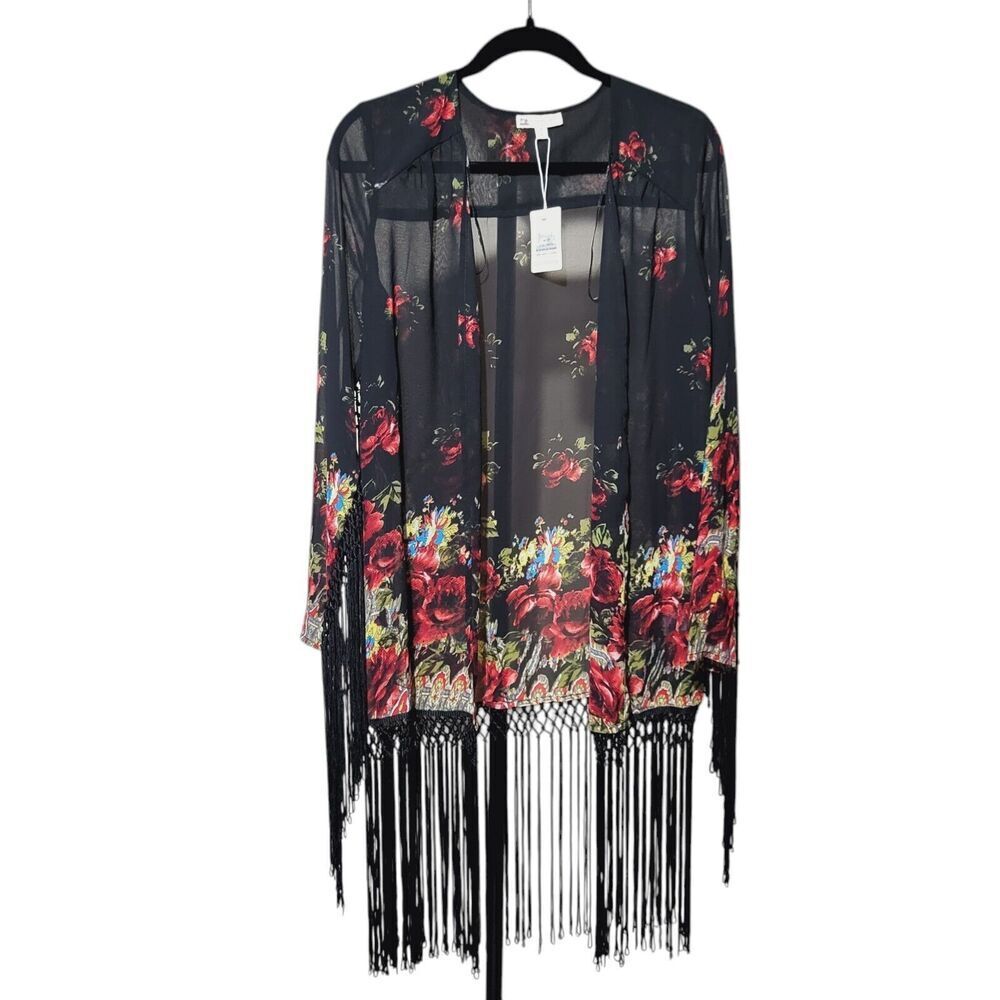 Cotton Candy Boho Gypsy Kimono Cardigan Womens S -‎ Black Floral